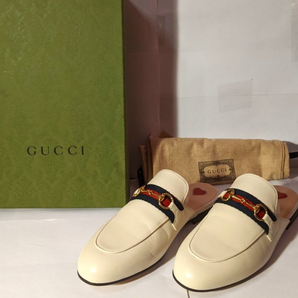 NWD Gucci Princetown Slipper - White Leather Heart - Size 37 (EU) Size 6.5 (US)